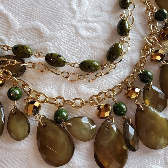 SOLD Charter Club Green & Gold Statement Necklace - Picture 5 of 6